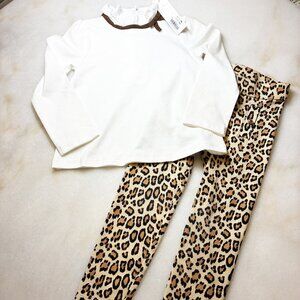 Janie and Jack Set White Shirt and Leopard Pants Size 3 Toddler